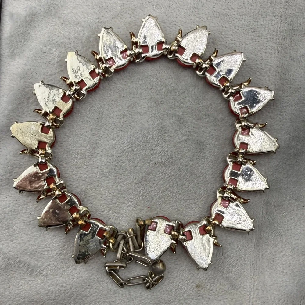 Vintage Estate Thermoset Necklace Red Silver Tone Choker 14in
